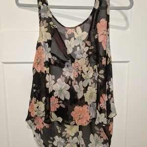 Black floral sleeveless blouse